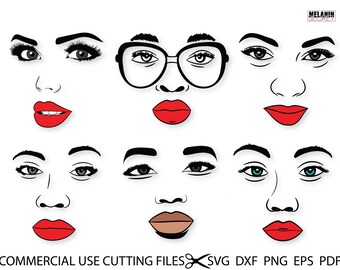 Lipstick Svg Cut File Silhouette Makeup Svg Png Beautiful Faces Svg Bundle Afro SVG Red Lips Svg Dxf Cricut Svg Woman Face Svg