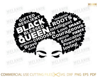 Afro Woman SVG, Two Buns Svg, Queen, Melanin, Nubian, Female, Lady, Latina, Afro Diva Svg, Clipart, Cricut Silhouette Circuit, Cut Cutting