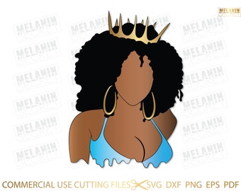 Afro Queen SVG, Diva, Queen Boss, Lady, Black Woman, Glamour, Drip, Nubian, Melanin, SVG, PNG Vector Clipart Silhouette Cricut Cut Cutting