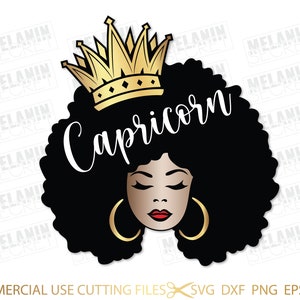 Steenbok Koningin SVG, Steenbok Svg, Afro Svg, Verjaardagscadeau Svg, December Svg, Januari Svg, Zodiac Shirt Svg Cut File Silhouette, Cricut