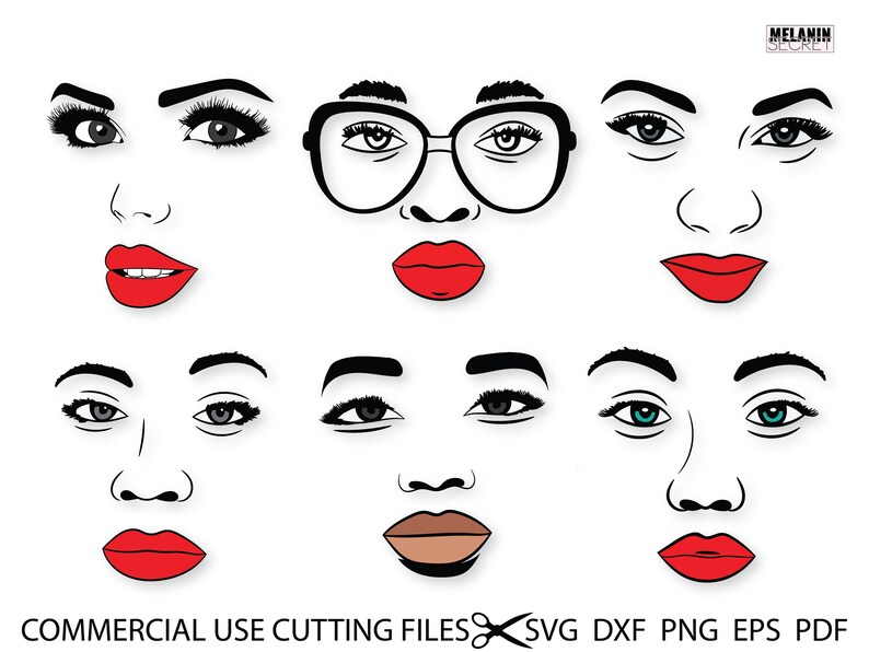 Lipstick Svg Cut File Silhouette Makeup Svg Png Beautiful Faces Svg Bundle Afro SVG Red Lips Svg Dxf Cricut Svg Woman Face Svg