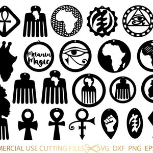 22 Earrings Bundle SVG, Afro Comb Svg, Afro Pick Svg, Afro Svg, Earrings Afro Svg, Black Woman Svg, Black History Month Svg, Png, Dxf, Eps