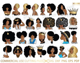 30 Afro Bundle SVG Designs, Afro Woman Svg, Black Queen Svg Cut File Silhouette, Black History Month SVG Cricut Svg, Dxf, Eps, Png, Svg Cut.