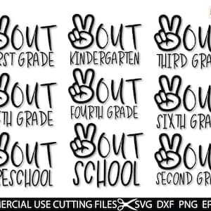 学校の最終日 SVG バンドル、幼稚園の平和、学校の終わり SVG、幼稚園、Cricut コマーシャル用の 1 年生 2 年生 SVG カット ファイル。