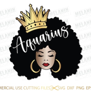 Aquarius Queen SVG, Aquarius Svg, Afro Svg, Cadeau d’anniversaire Svg, février Svg, Janvier Svg, Zodiac Shirt Svg Cut File Silhouette, Cricut