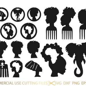 16 Earrings Bundle SVG, Afro Comb Svg, Afro Pick Svg, Afro Svg, Earrings Afro Svg, Black Woman Svg, Black History Month Svg, Png, Dxf, Eps