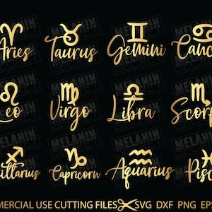 12 Liasse de signes du zodiaque Svg, Horoscope Svg, Signe du zodiaque SVG, Astrologie, Astronomie Zodiaque Pendentif Svg, Fichier pour Cricut, Silhouette