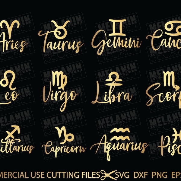 12 Liasse de signes du zodiaque Svg, Horoscope Svg, Signe du zodiaque SVG, Astrologie, Astronomie Zodiaque Pendentif Svg, Fichier pour Cricut, Silhouette