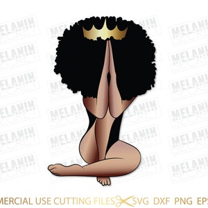 Afro Diva Praying SVG, Queen Boss, Lady, Black Woman, Crown, Drip, Nubian, Melanin, SVG, PNG Vector Clipart Silhouette Cricut Cut Cutting