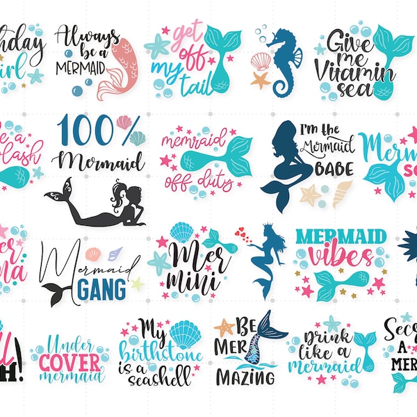 40 Mermaid Bundle SVG Designs, Mermaid Designs Svg, Mermaid Svg, SVG File for Cutting Machine, Silhouette Cameo, Cricut, Commercial Use