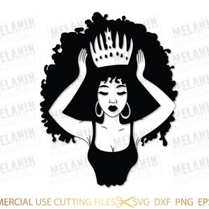 Afro Queen With Crown SVG, Diva, Queen Boss, Lady, Black Woman, Glamour, Melanin, SVG, PNG Vector Clipart Silhouette Cricut Cut Cutting