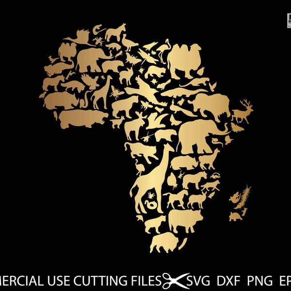 Africa Gold Map SVG, Africa Map Svg, Africa Svg, Africa Animals Svg, Svg, Love Africa Svg, African American Svg Cut File, Dxf, Png, Pdf