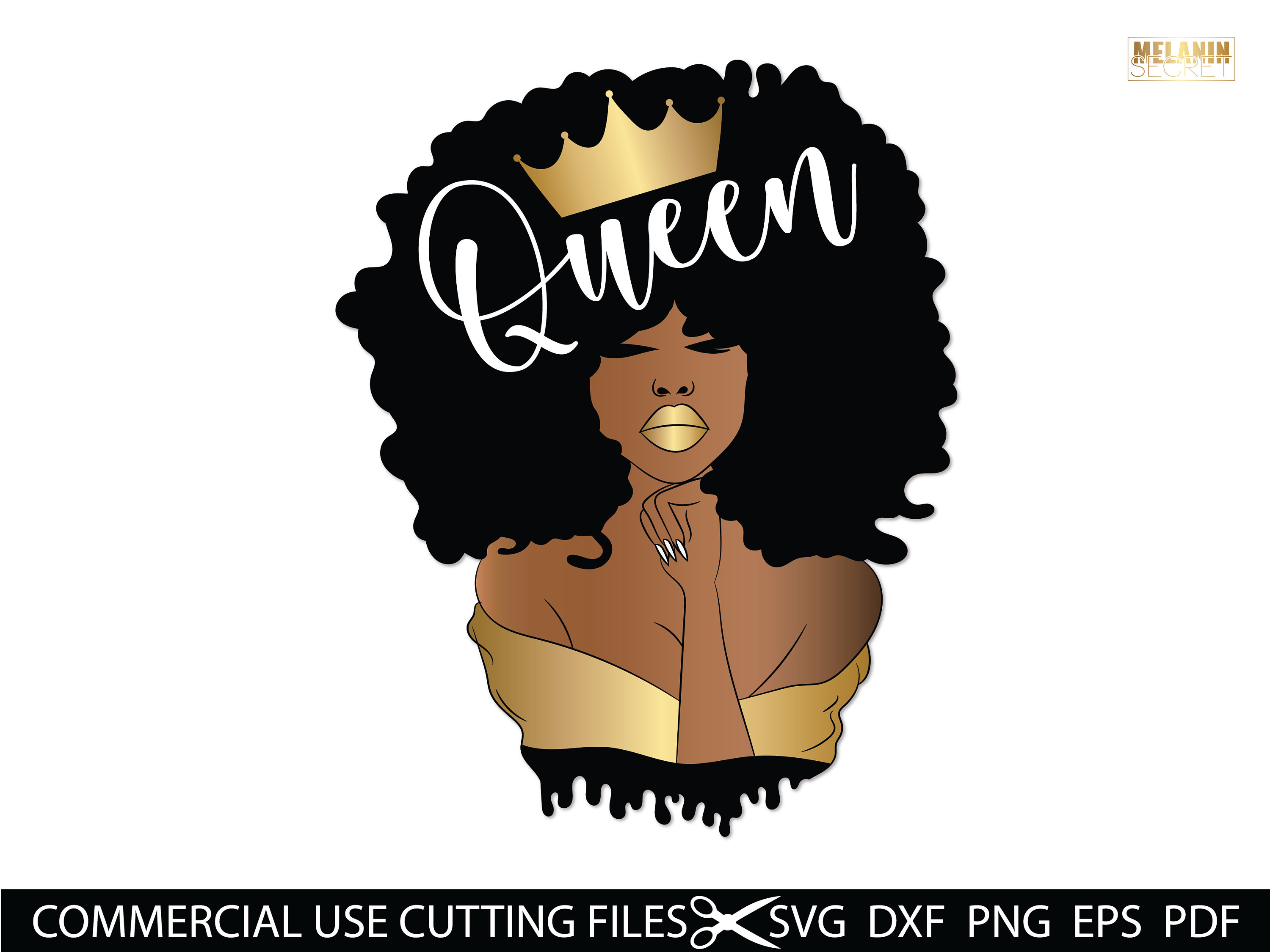 Afro Queen With Crown SVG Diva Queen Boss Lady Black