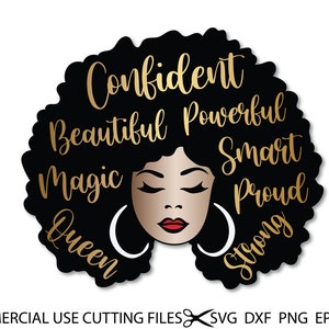 Afro Diva SVG, Smart, Confident, Powerful, Black Woman, Queen, Beautiful, Magic, Proud SVG, PNG Vector Clipart Silhouette Cricut Cut Cutting