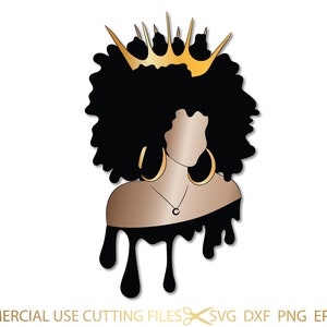 Afro Diva SVG, Crown, Queen Boss, Lady, Black Woman, Glamour, Drip, Nubian, Melanin, SVG, PNG Vector Clipart Silhouette Cricut Cut Cutting