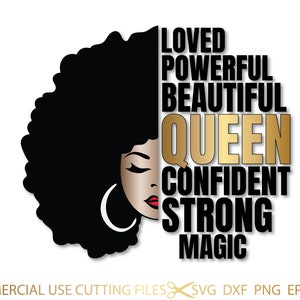 Afro Diva SVG, Slim, Zelfverzekerd, Krachtig, Zwarte Vrouw, Koningin, Mooi, Magie, Trotse SVG, PNG Vector Clipart Silhouet Cricut Cut Snijden