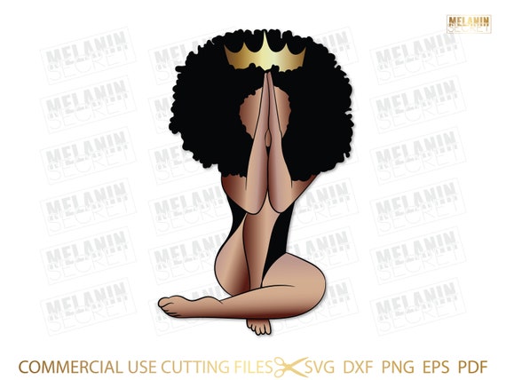 Afro Diva Praying SVG, Queen Boss, Lady, Black Woman, Crown, Drip