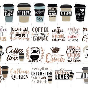 64 Coffee Bundle Svg Designs, Funny Coffee Quotes Svg, Coffeine Svg File for Cutting Machine, Silhouette Cameo, Cricut, Commercial Use. image 1