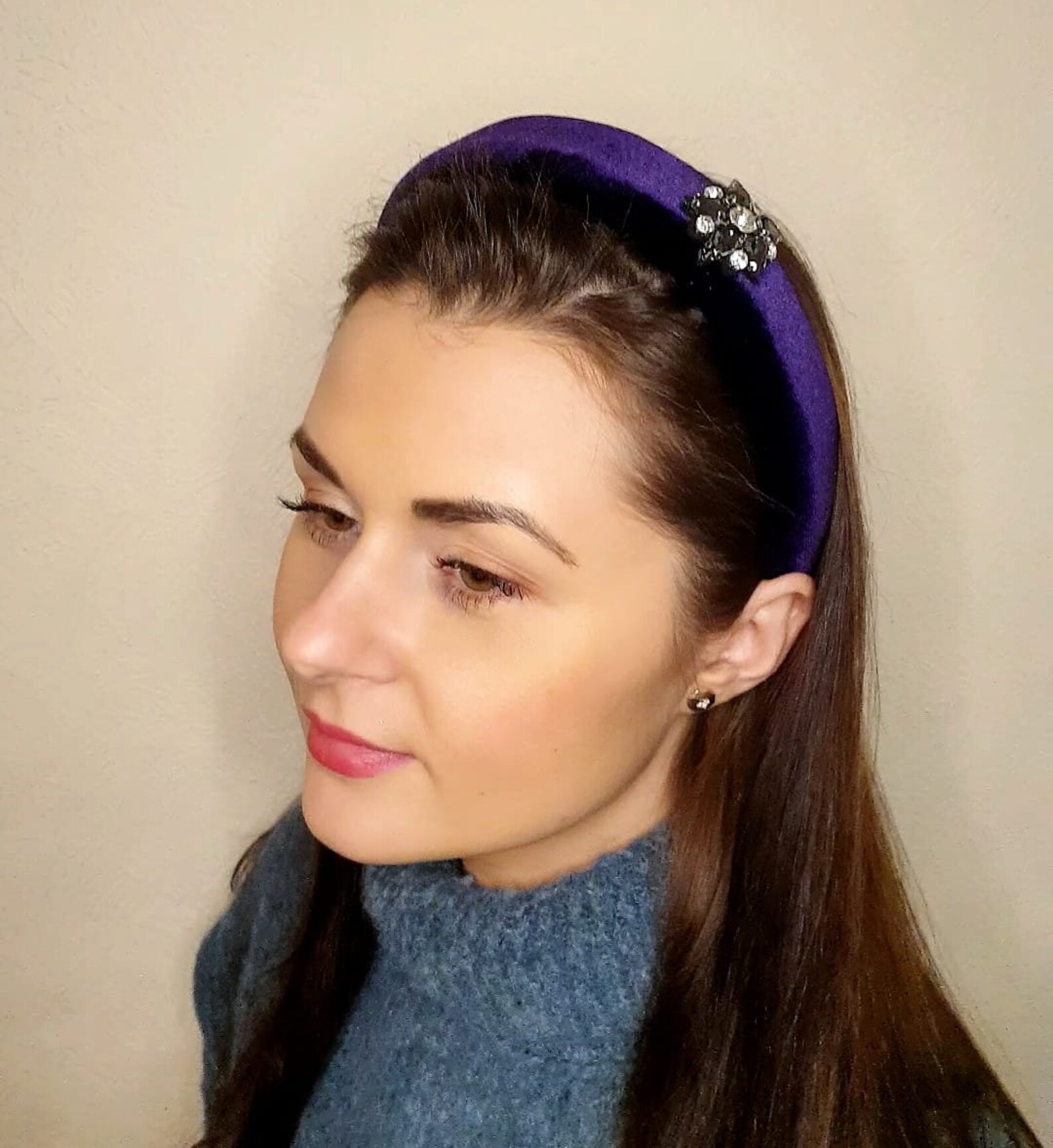 Purple Velvet Headband Rhinestone Headband Hairband for Etsy