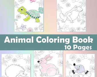 Disegni da colorare stampabili di simpatici animali per bambini, 10 pagine da colorare, libro di fogli da colorare, libro da colorare per bambini