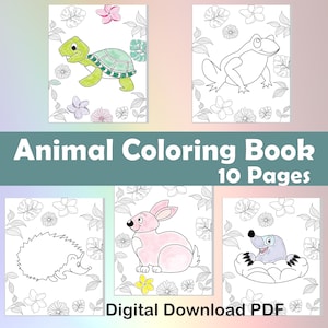 Printable Cute Animals Coloring Pages for Kids, 10 Coloring Pages, Coloring Sheets Book, Coloring Book for Toddler