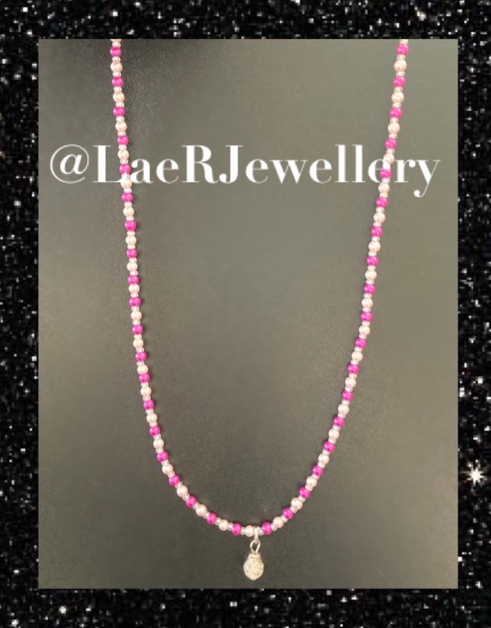 Pink beaded crystal necklace Etsy