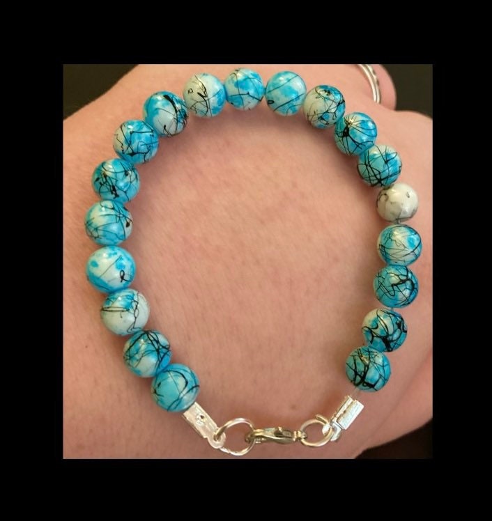 Blue marble beaded bracelet Etsy