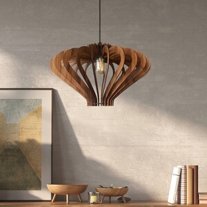 Scandinavian Style Wood Pendant Ceiling Lamp | Handmade Furniture and Decor | Custom Wooden Hanging Lamp | Modern Chandelier Lighting