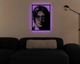 John Lennon Wall Panel | Retro Decor Wall Art | Plug in Wall Sconce | Wooden Moder Decor for Living Room