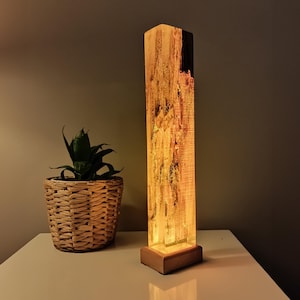 Lava Epoxy Resin Lamp, Tall Wooden Lamp for Nightstand, Bedside Decoration Lamp, Wooden Epoxy Resin Light