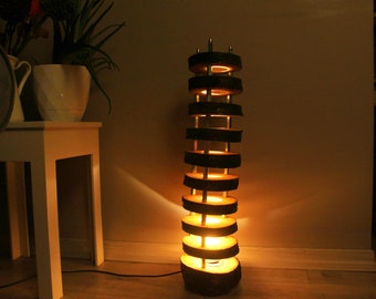 Sliced Wood Floor Lamp: Mid Century Modern Cherry Wood Ambiance Lighting