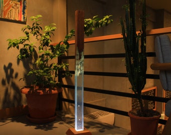 Custom Mahogany & Epoxy Resin Floor Lamp: LED Standing Lamp