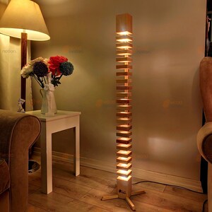 Echelon Wooden Floor Lamp, Standing Wood Modern Lamp, Rustic Ambiance Floor Lamp, Handmade Wooden Furniture, Gift for Valentine's Day