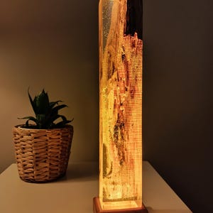 Lava Epoxy Resin Lamp, Tall Wooden Lamp for Nightstand, Bedside Decoration Lamp, Wooden Epoxy Resin Light