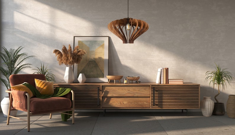 Scandinavian Style Wood Pendant Ceiling Lamp | Handmade Furniture and Decor | Custom Wooden Hanging Lamp | Modern Chandelier Lighting