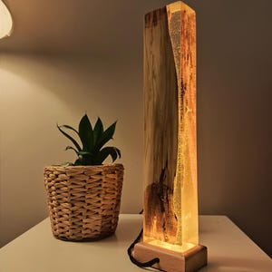 Lava Epoxy Resin Lamp, Tall Wooden Lamp for Nightstand, Bedside Decoration Lamp, Wooden Epoxy Resin Light