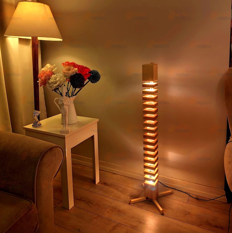 Echelon Wooden Floor Lamp, Wood floor lamp, tall floor lamp, Standing lamp,bedside lamp, handmade furniture, Living room decor