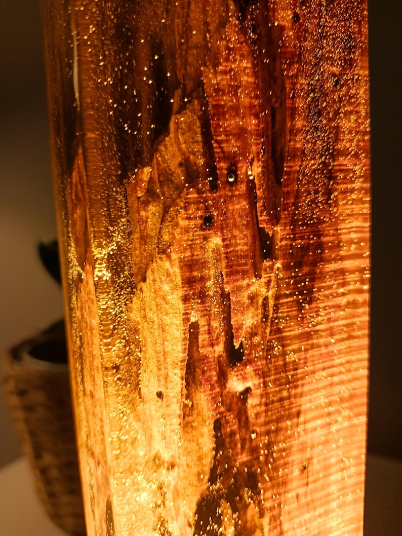 Lava Epoxy Resin Lamp, Tall Wooden Lamp for Nightstand, Bedside Decoration Lamp, Wooden Epoxy Resin Light