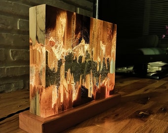 Fission Resin Lamp | Epoxy Resin Nightlamp | Oak Wood & Resin Decor Lamp | Wooden Modern Table Lava Lamp for Valentines Day