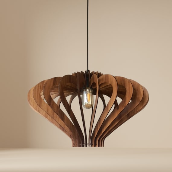 Scandinavian Wood Pendant Lamp: Handmade Modern Chandelier
