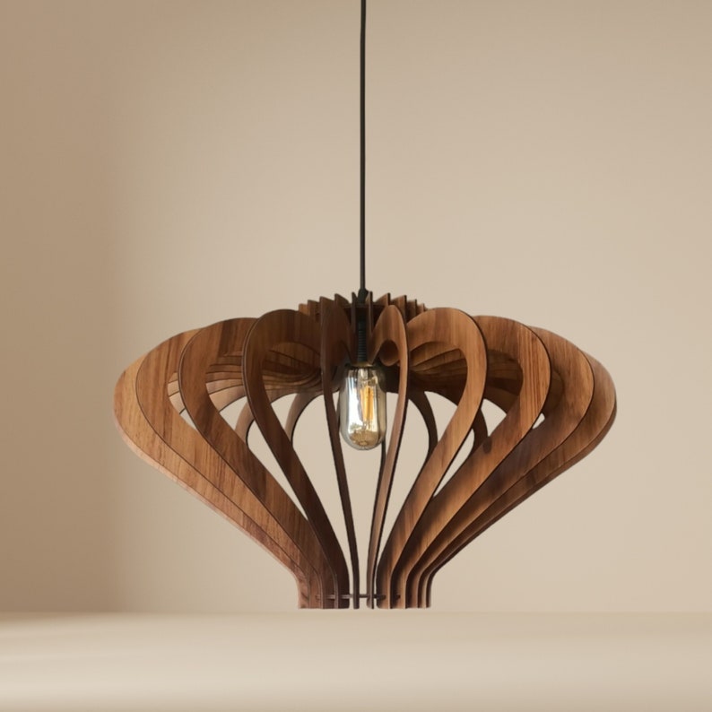 Scandinavian Style Wood Pendant Ceiling Lamp | Handmade Furniture and Decor | Custom Wooden Hanging Lamp | Modern Chandelier Lighting