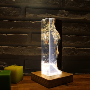 Crystal Warm White Resin Night Lamp, Epoxy Table Lamp for Christmas Gift, Decorative Housewarming White Light | Mothers day Gift
