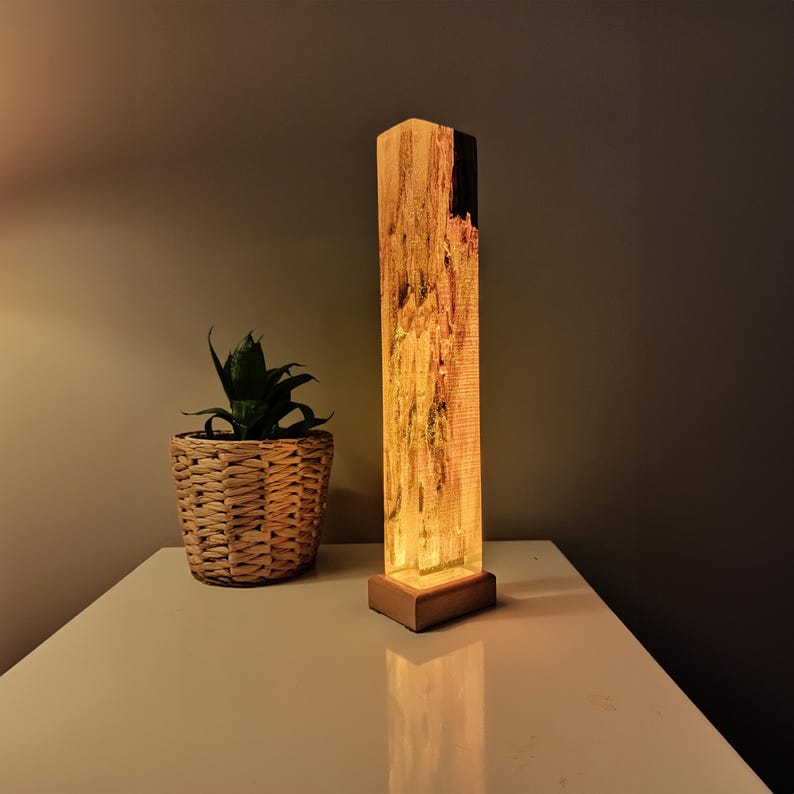 Lava Epoxy Resin Lamp, Tall Wooden Lamp for Nightstand, Bedside Decoration Lamp, Wooden Epoxy Resin Light