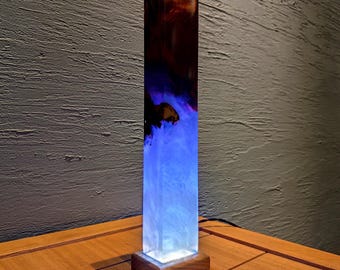 Decorative Custom Resin Lamp: Adjustable Epoxy Color, Wood Base, Floor or Table Lamp