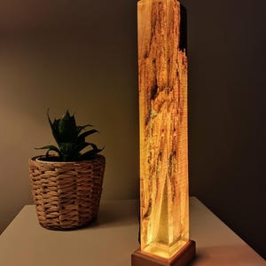 Lava Epoxy Resin Lamp, Tall Wooden Lamp for Nightstand, Bedside Decoration Lamp, Wooden Epoxy Resin Light