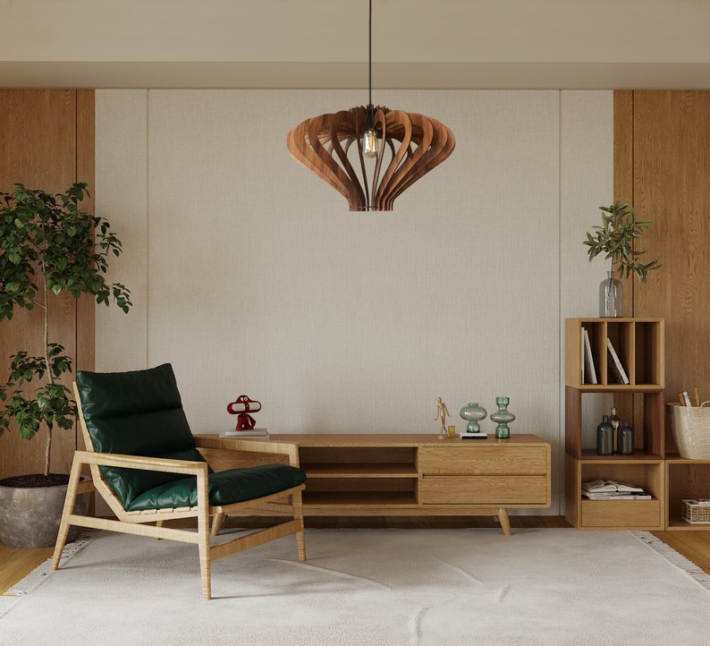 Scandinavian Style Wood Pendant Ceiling Lamp | Handmade Furniture and Decor | Custom Wooden Hanging Lamp | Modern Chandelier Lighting