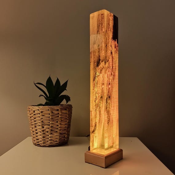 Lava Epoxy Resin Lamp, Tall Wooden Lamp for Nightstand, Bedside Decoration Lamp, Wooden Epoxy Resin Light Home Decor
