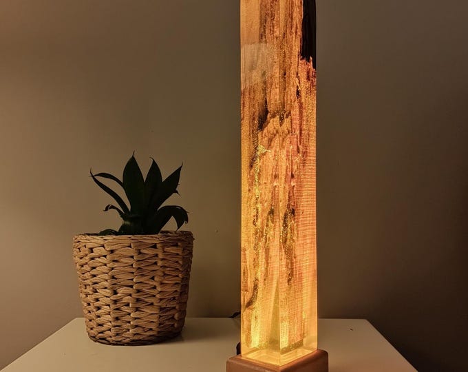 Featured listing image: Lava Epoxy Resin Lamp, Tall Wooden Lamp for Nightstand, Bedside Decoration Lamp, Wooden Epoxy Resin Light Home Decor