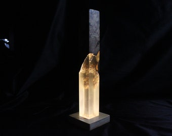 Solaris olivträlampa i harts, bordslampa i epoxi, modern skrivbordsinredning