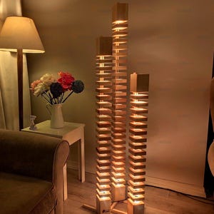 Echelon Wooden Floor Lamp, Standing Wood Modern Lamp, Rustic Ambiance Floor Lamp, Modern Handmade Wooden Furniture Home Decor